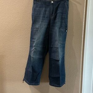 H&M Women's Dark Blue Straight Leg  cargo Jeans